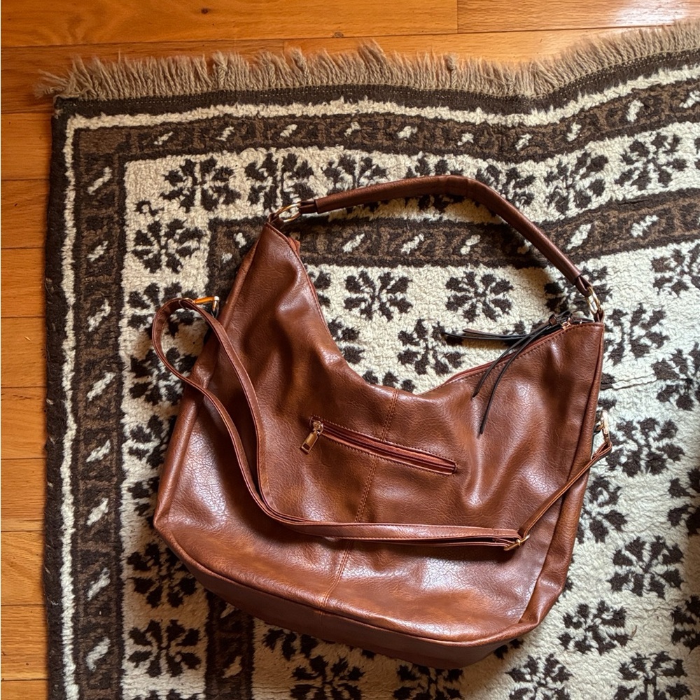 Classic Brown Vegan Leather Hobo Bag - Women - Picture 8 of 8